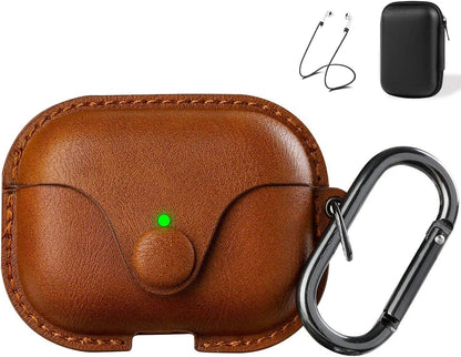 for Airpods Pro 2 Case Leather, Airpods Pro Leather Case Cover with Keychain Airpod Strap Compatible with Apple Airpod Pros 2Nd Generation 2023 2022/Airpods Pros 2019 (Front LED Visible), Brown