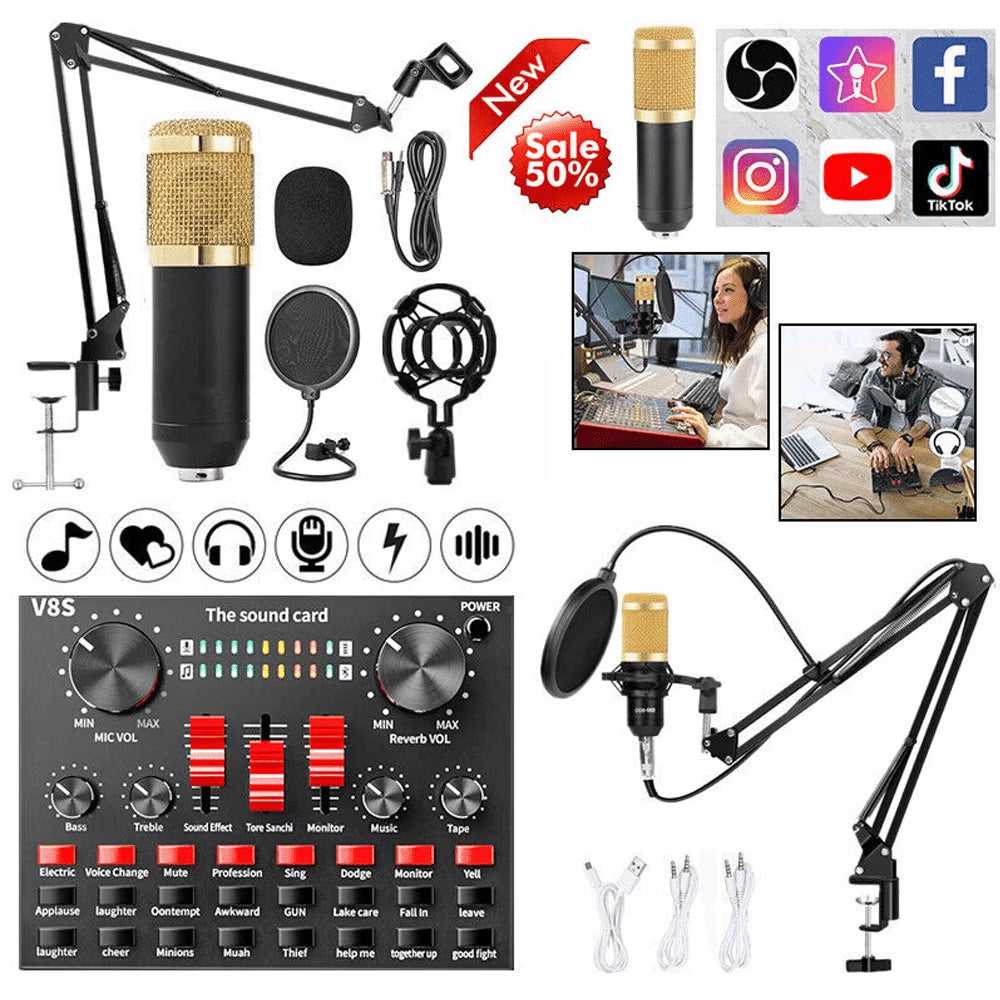 Microphone for Podcast Equipment Bundle and Studio Recording Equipment, USB Microphone, V8S Microphone for Computer, Perfect for Recording Podcasts and Live Streaming, 2 Microphones