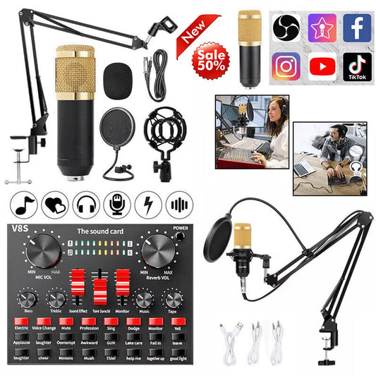 Microphone for Podcast Equipment Bundle and Studio Recording Equipment, USB Microphone, V8S Microphone for Computer, Perfect for Recording Podcasts and Live Streaming, 2 Microphones