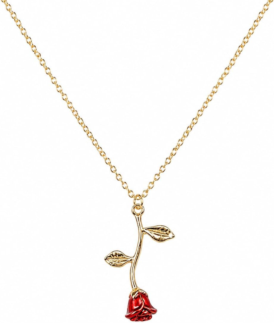 Rose Gold Necklace for Women – Dainty Flower Pendant Necklace, Gold Necklace for Women Jewelry, Minimalist Aesthetic Cute Necklace Gift for Girlfriend Wife Mom