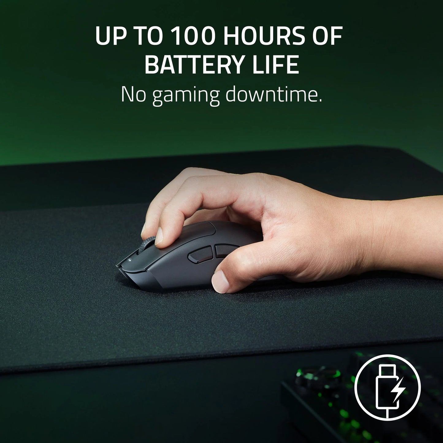 Deathadder V3 Hyperspeed Wireless Optical Gaming Mouse, Ergonomic, 26000 DPI, Black