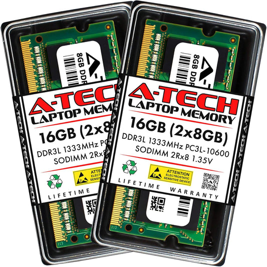 16GB (2X8Gb) DDR3/DDR3L 1333Mhz PC3L-10600 (PC3-10600) CL9 SODIMM 2Rx8 1.35V 204-Pin Non-Ecc SO-DIMM Laptop, Notebook RAM Memory Modules