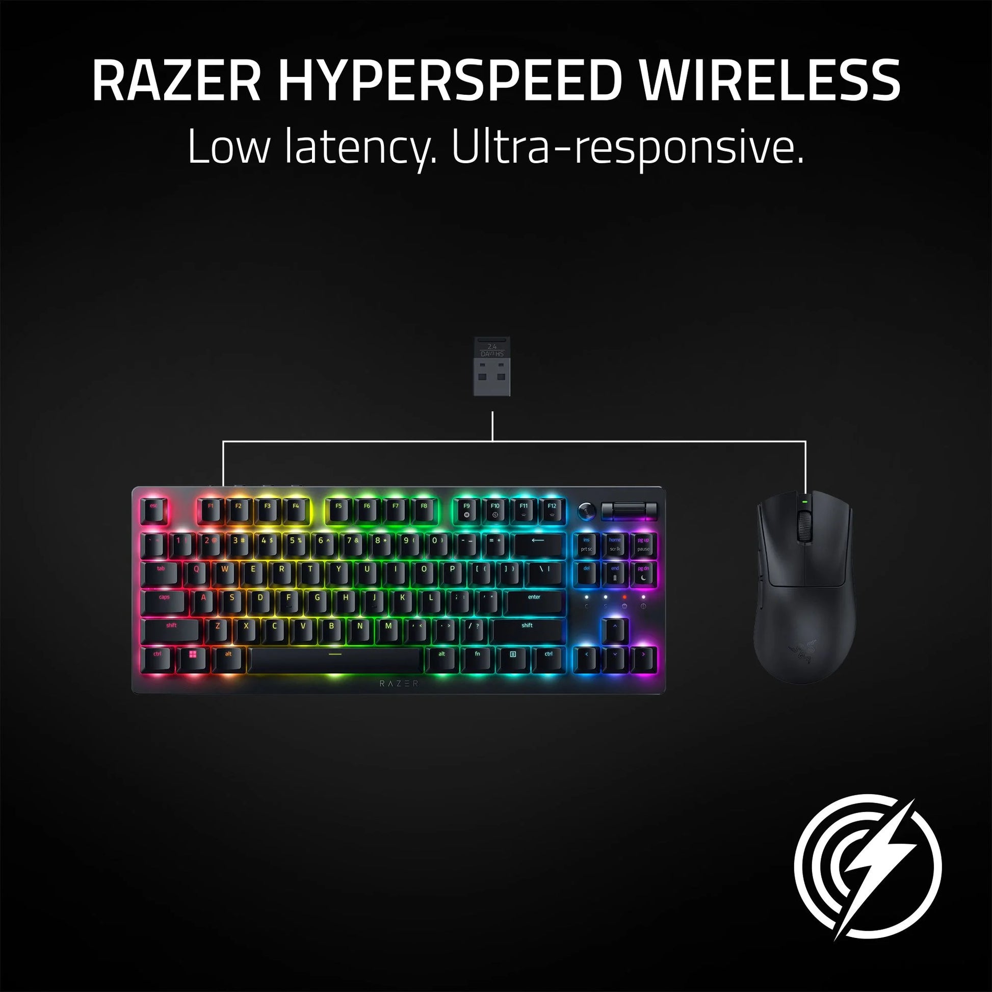 Deathadder V3 Hyperspeed Wireless Optical Gaming Mouse, Ergonomic, 26000 DPI, Black