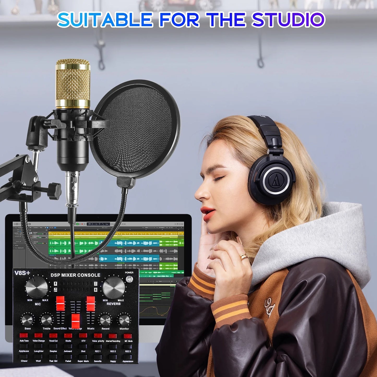 Microphone for Podcast Equipment Bundle and Studio Recording Equipment, USB Microphone, V8S Microphone for Computer, Perfect for Recording Podcasts and Live Streaming, 2 Microphones